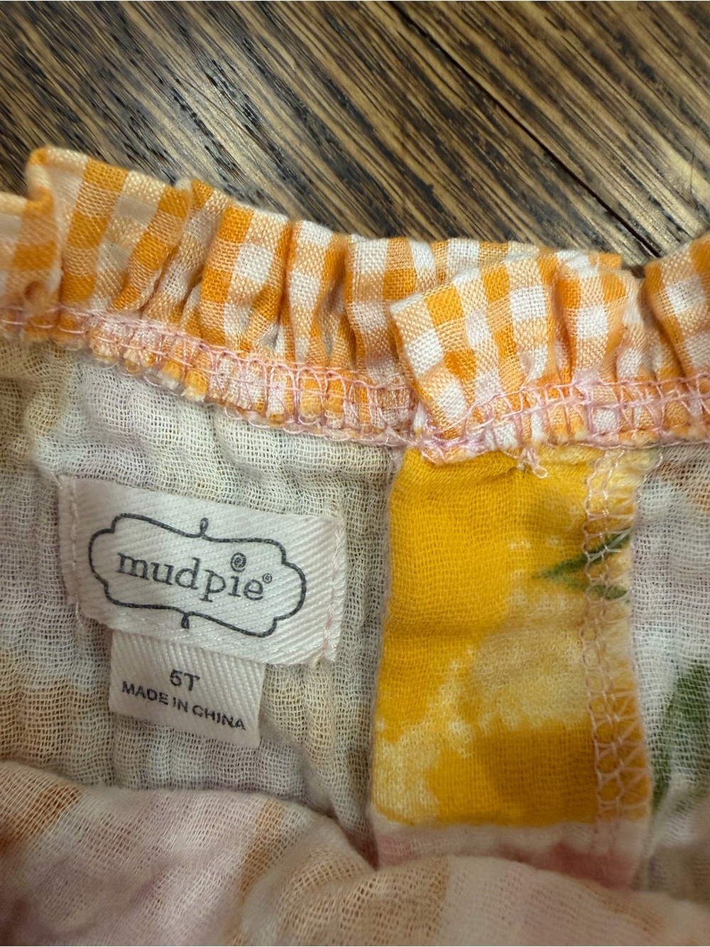 Mud Pie Yellow and Pink Gingham Detail Girls Top - Picture 2 of 3